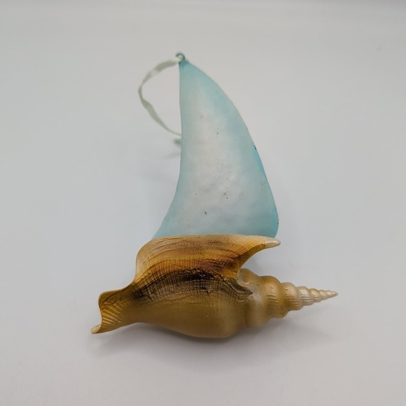 Unbranded Other - Nautical Sailboat Conch Shell Christmas Ornament Blue Gold Coastal Beach Decor